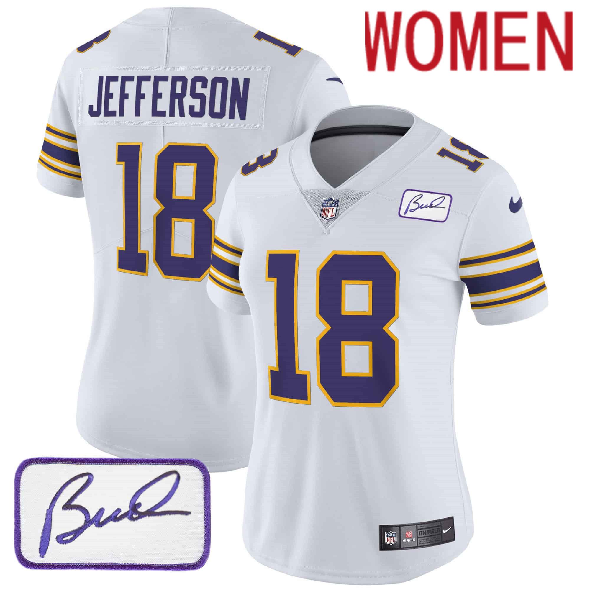 Women Minnesota Vikings #18 Jefferson White 2024 Nike Bud Grant Patch Classic Limited NFL Jersey->women nfl jersey->Women Jersey